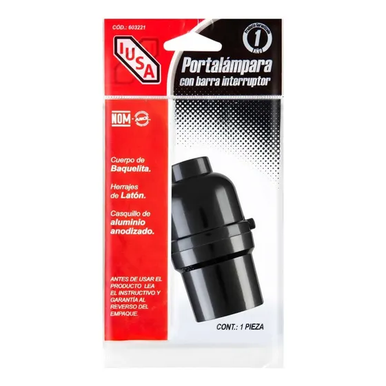 Portalámpara De Baquelita Con Interruptor De Barra Iusa Color Negro