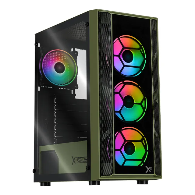 Gabinete Gamer Xtreme Pc Kronos Atx 4 Fan Argb Verde Militar