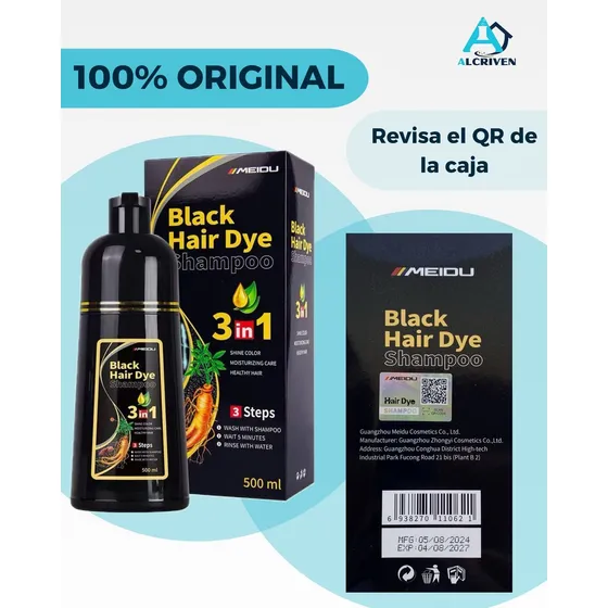Shampoo Tinte Meidu 3 En 1 Negro 500 Ml