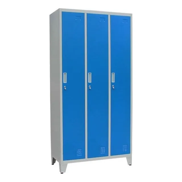 Guardarropas Locker Prontometal 3 Puertas Enteras Metálico Color Gris/azul