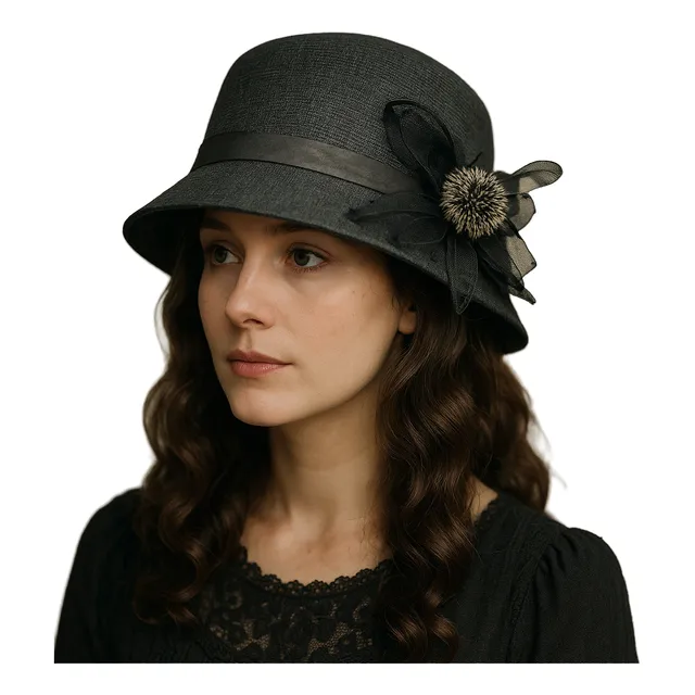 Chapéu Clochê Feminino Retrô Tecido Forrado Com Pompom