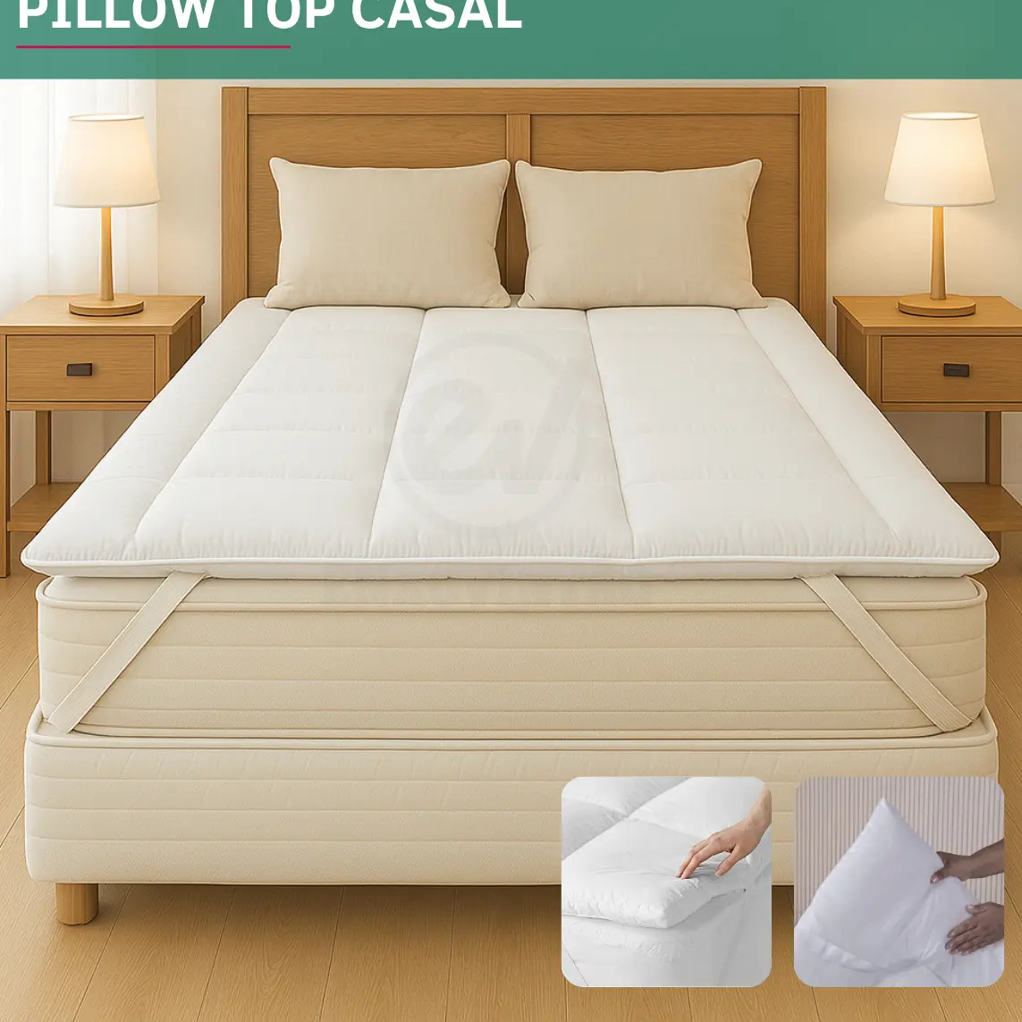 Pillow Top Cama Casal Percal 400 Fios Luxo Extra Macio Toque Suave Hotel Cor Branco Premium Pillow Top Cama Casal Percal 400 Fios Luxo Extra Macio Toque Suave Hotel Cor Branco Premium