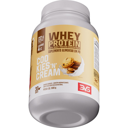 100% Whey Protein Concentrado 900g Sabor: Cookies And Cream - Proteína 100% Pura - 3vs Nutrition 100% Whey Protein Concentrado 900g Sabor: Cookies And Cream - Proteína 100% Pura - 3vs Nutrition