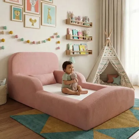Cama Montessoriana Solteiro Encanto 100% Espuma Boucle Rosa Rosa-claro