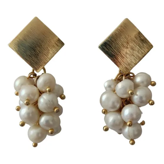 Aros Colgantes Perlas Dorado Enchape Oro 18k 