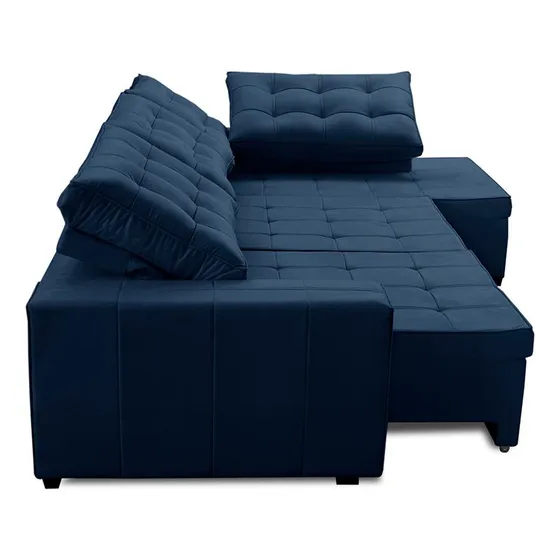 Sofá Canto Retrátil Reclinável Molas 3,00x2,00 Jacke Adonai Cor Azul