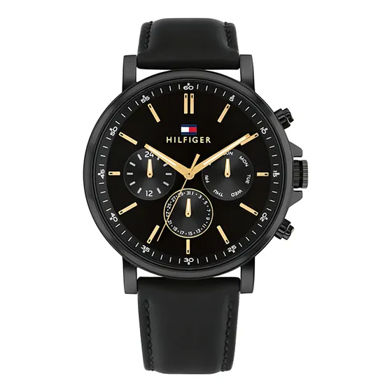 Reloj Tommy Hilfiger Tyson Para Caballero 1792144 Correa Negro Bisel Negro Fondo Negro