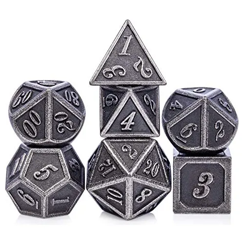 Set De Dados De Dnd De Metal Plateado Antiguo - 7 Dados...