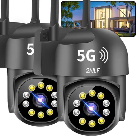 2nlf® 2pcs 5G Cámara De Seguridad Exterior Wifi ip 360° HD Impermeable Alarma PTZ Visión Nocturna