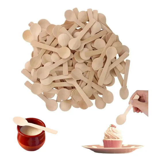 100 Cucharas De Madera Desechable Mini Para Postre Fiesta