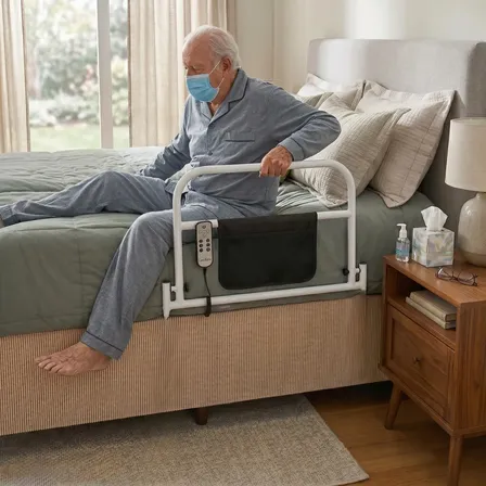 Protetor Lateral Cama Idoso Barra Apoio Articulada Rebatível Branca Lisa