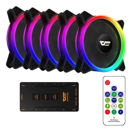 Kit Com 5 Ventoinhas Rgb 120mm Aigo Darkflash Dr12 Pro 5in1