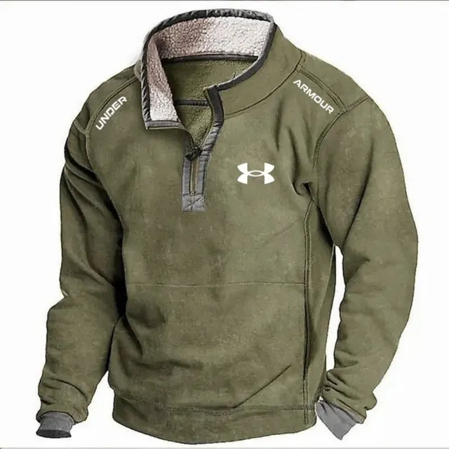 Nuevo Sudadera Elegante Con Camisa Vaquera For Hombre, Cuello Alto, Forro Polar, Manga Larga