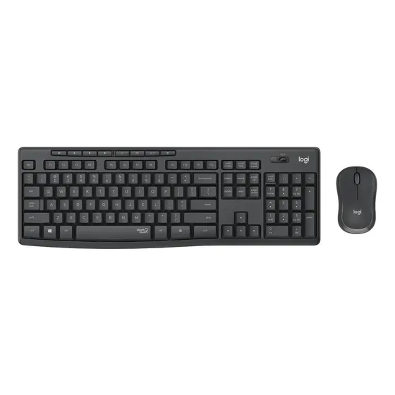 Kit de teclado y mouse inalámbrico Logitech MK295 Español Latinoamérica de color negro