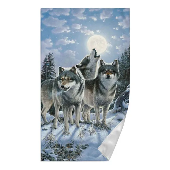 Dujiea Toalla Cocina Winter Snowy Wolf Group Suave Altamente