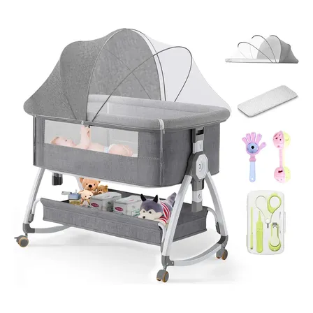 Minicuna Mamaease Moses Basket Gris Plegable 4 En 1 Con Mosquitero Y Colchón