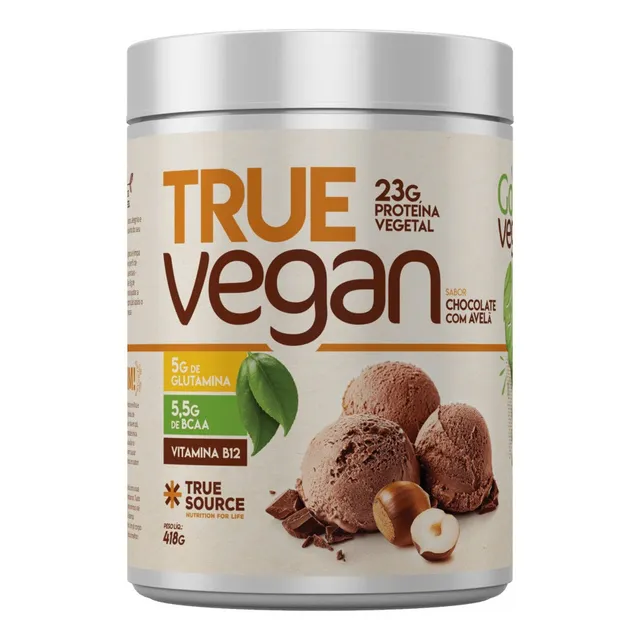 True Vegan - Whey Vegano Isolado 418g - True Source Sabor Chocolate C/ Avelã