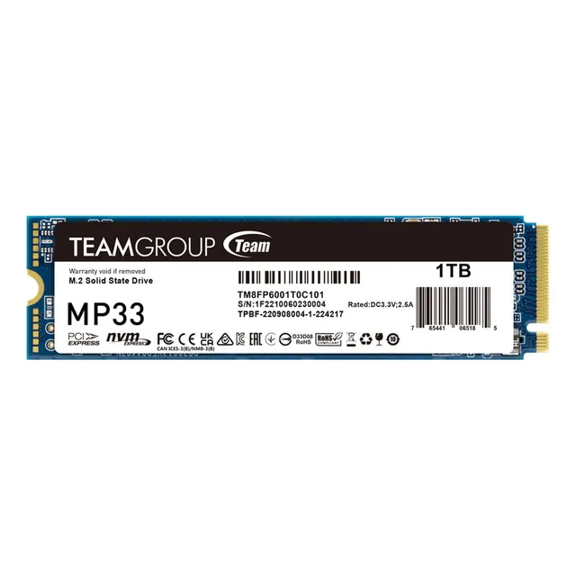 Ssd M.2 1tb Teamgroup Mp33 Nvme Pcie Gen3x4 1800/1500 Mb/s
