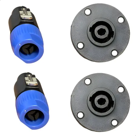 Kit 4 Conector Speakon Linha Painel 2 Pares Macho Femea Preto