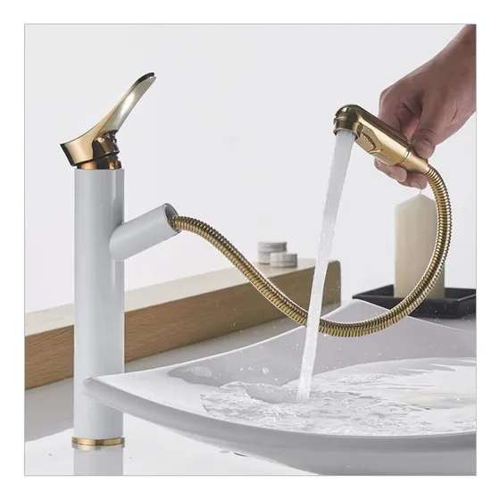 Grifo Lavabo Extraible Laton Negro Dorado Baño Una Sola Agua