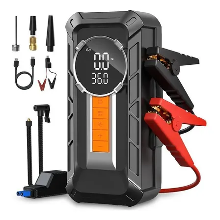 Compressor De Ar Portátil 4 Em 1 Auxiliar Partida Power Bank Preto 12v