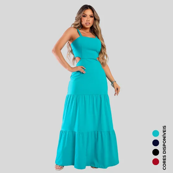 Vestido Longo Com Alças E Detalhe Nas Costas Moda Blogueira