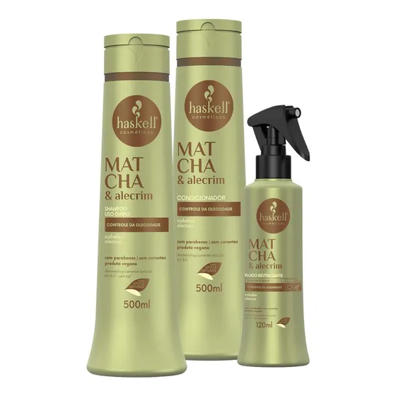 Kit Haskell Matcha & Alecrim Shampoo, Cond. E Fluído 500ml