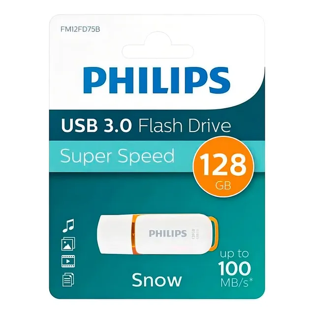 Pendrive Philips Snow 128gb Usb 3.0 Flash Speed Blanco