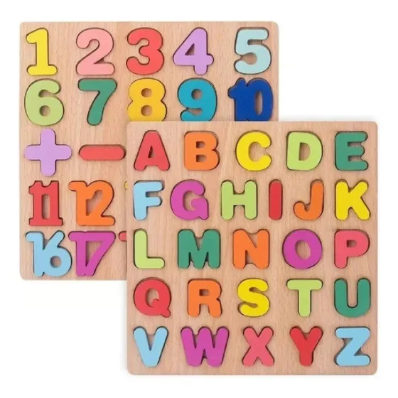 Pack Letras Y Números Madera Encaje Juguete Juego Montessori