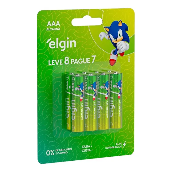 08 Pilhas Baterias AAA Elgin Alcalina 3A Palito 1 Cartela