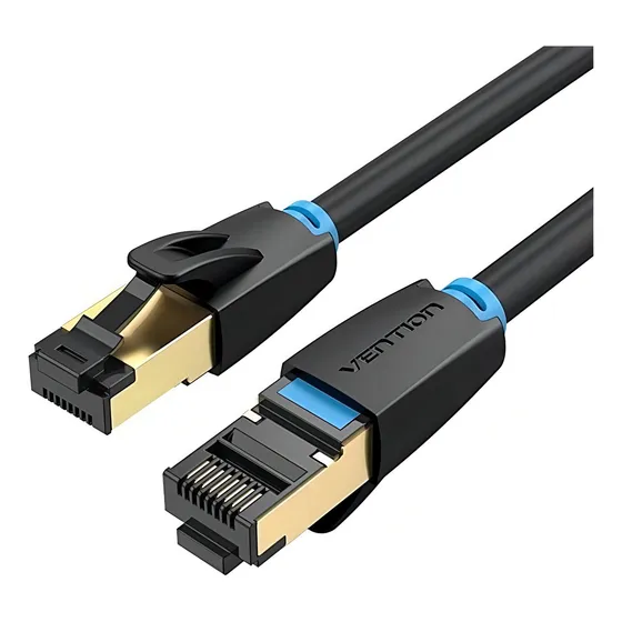 Cable De Red Vention Color Negro Cat8 Certificado 8 Metros Premium Patch Cord Blindado Sstp Rj45 Ethernet 40gbps 2000 Mhz Cobre Ikabk Par Trenzado SSTP