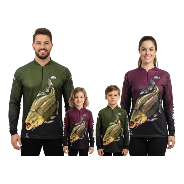 Camisa Camiseta De Pesca Kit Familia Com Proteção Solar Uv.