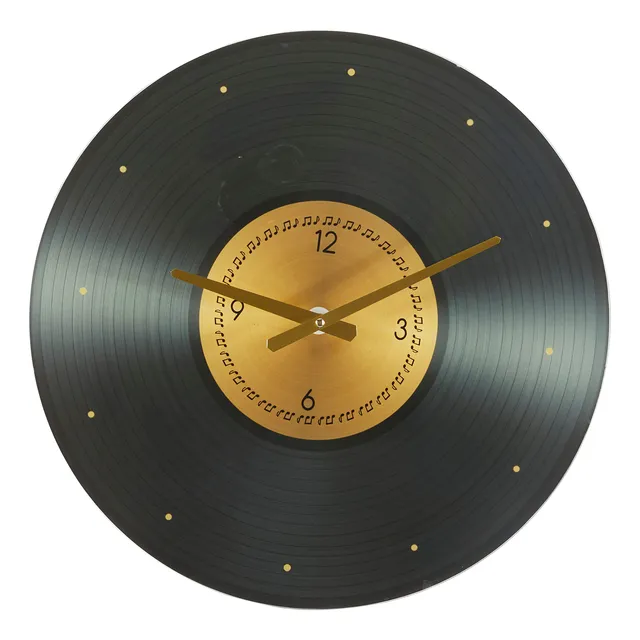 Deco Reloj Pared Estilo Disco Musica Cristal Negro