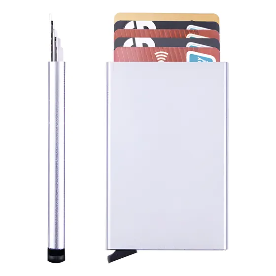 Billetera Tarjetero Automática Aluminio Rfid Porta Tarjetas Color Plateado Diseño de la tela Liso