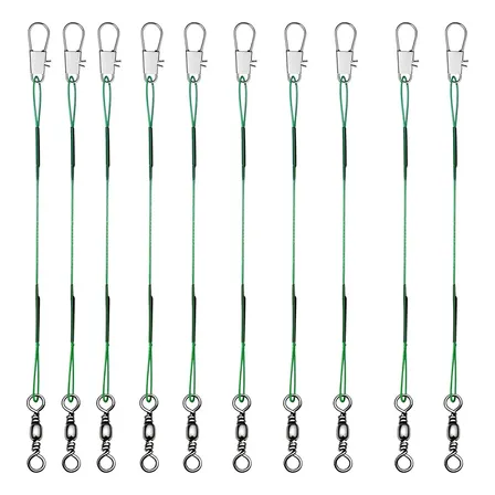 10 Pcs Cabo De Aço Encastoador Flexível Snap Girador Leader Verde 15 Cm