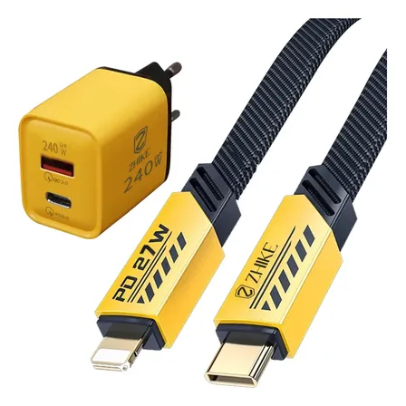 Carregador Gan 240w Cabo Nylon Compativel iPhone 14 13 12 11 Amarelo