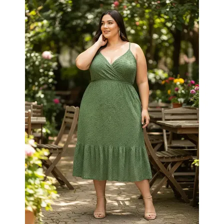 Vestido Midi Laise Bordado Feminino Plus Size Elegante