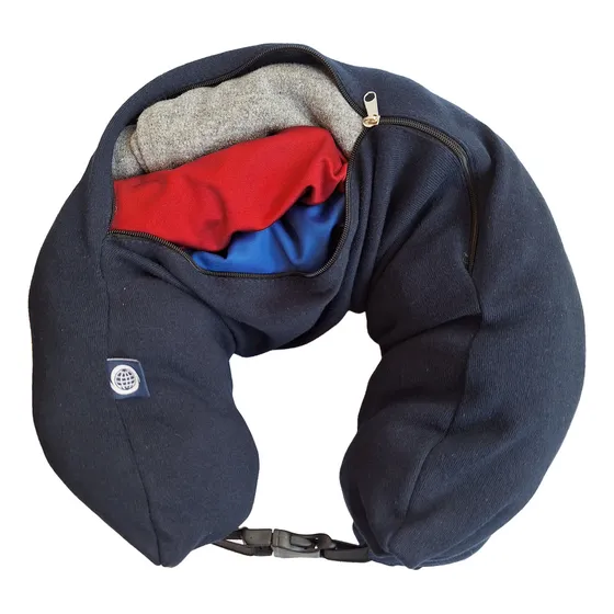 Almohada Para Viajes Guarda Ropa Linea Plata Color Azul Marino