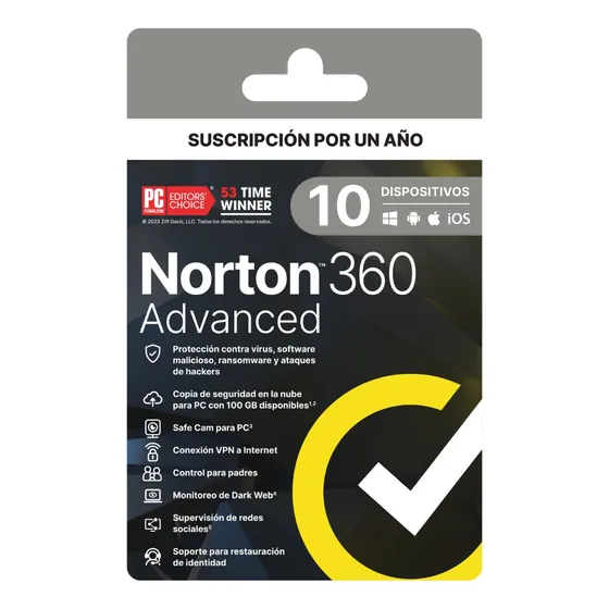 Norton Antivirus 360 Advanced 100gb 10 Dispositivos 1 Año