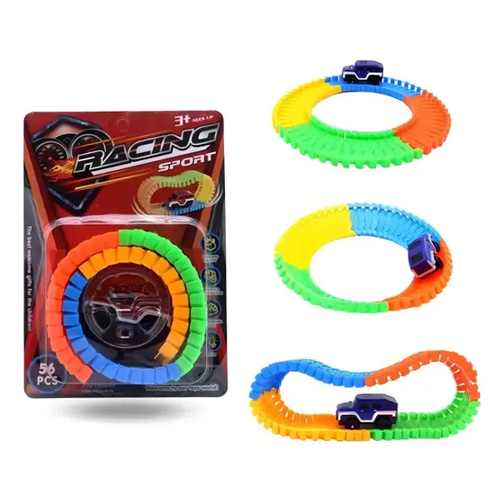 Pista Articulada Com Carrinho Racing Sport 56 Peças Cor Multicor
