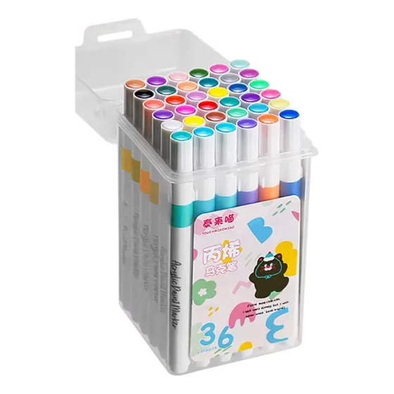 Fibrones Acrilicos Punta Simple 36 Colores + Estuche
