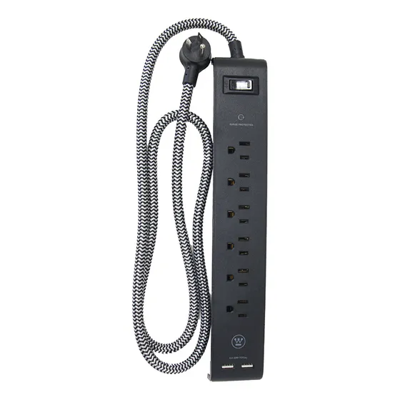 Regleta Multicontacto Cable Trenzado Negro 1.2m 8 En 1 Westinghouse