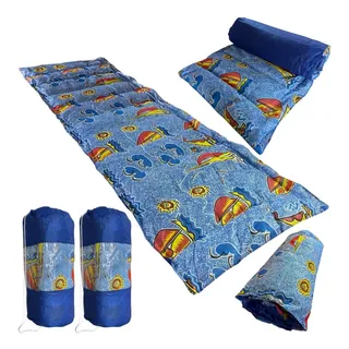 2 Colchonetes Solteiro Camping Trilha Pesca Estampado Azul 2 Colchonetes Solteiro Camping Trilha Pesca Estampado Azul