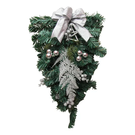 Corona Arreglo Navideño Para Puerta Diseños Color Moños, Esferas Y Piñas Plata