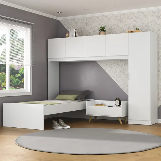 Conjunto Quarto Solteiro Retrô Dublin Multimóveis Mp4033 B/n