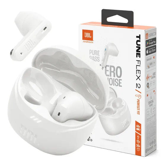 Fone De Ouvido Sem Fio Jbl Tune Flex 2 Branco Cancela Ruído