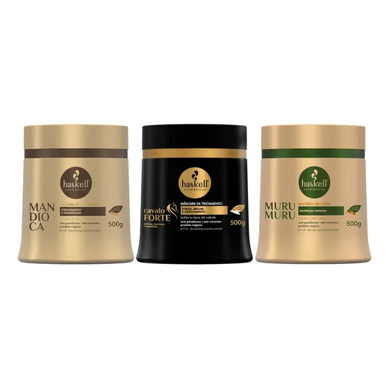 Kit Haskell Mascaras Cavalo Forte Mandioca Murumuru 500g