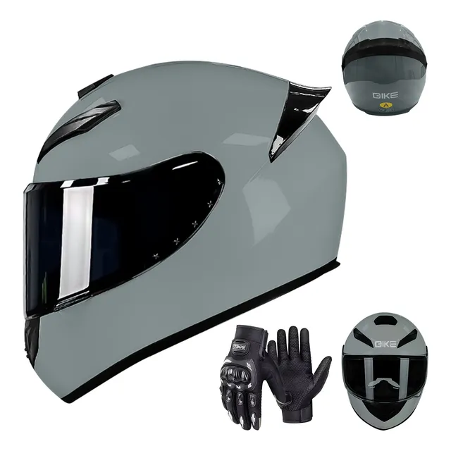 Casco De Motocicleta Visor Solar Integral Aprobad Por El Dot Plateado Solido 2xl