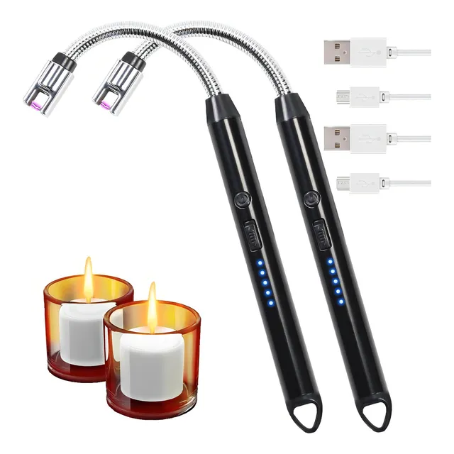 Saiviek JL891 Encendedor Electrico Usb Recargable 2 Piezas,encendedor De Plasma Con Pantalla Led,encendedor De Arco Eléctrico Con Cuello Flexible De 360°, Para Velas,estufa De Gas,cocina,camping Negro