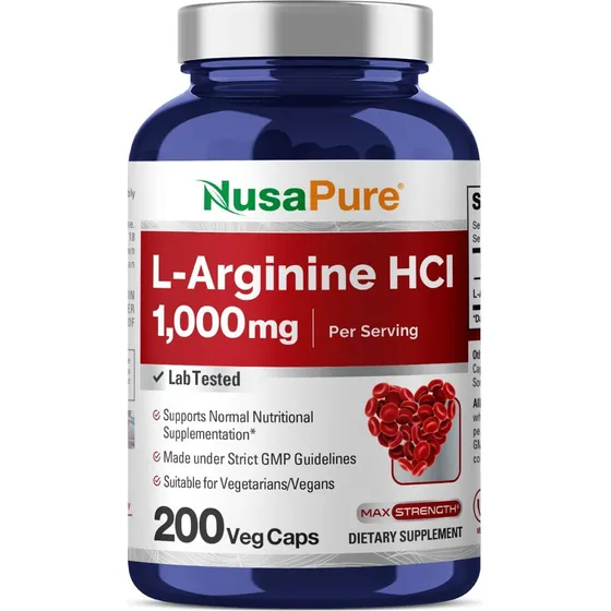 L-arginina Hcl 1000 Mg Nusapure 200 Cápsulas Vegetales Sin Sabor